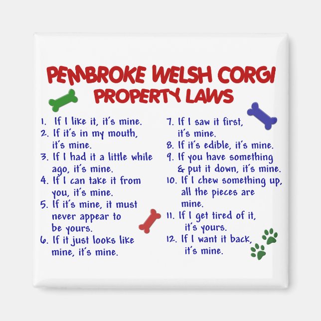 Imán Leyes de propiedad PEMBROKE WELSH CORGI 2 (Frente)