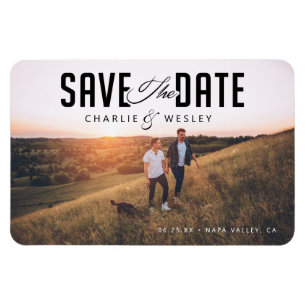 Imán LGBTQ Modern Save the Date con foto