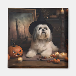 Imán Lhasa Apso Calabazas Halloween Asustadizo