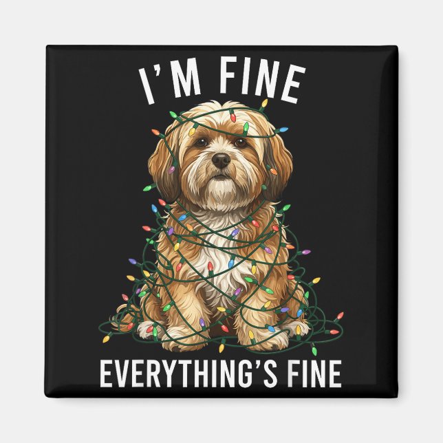 Imán Lhasa Apso Christmas I'm Fine Everything Is Fine  (Frente)