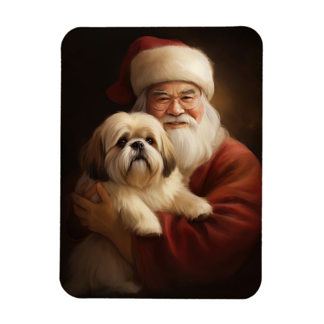 Imán Lhasa Apso Con Navidades Festividades De Santa Cla (Vertical)