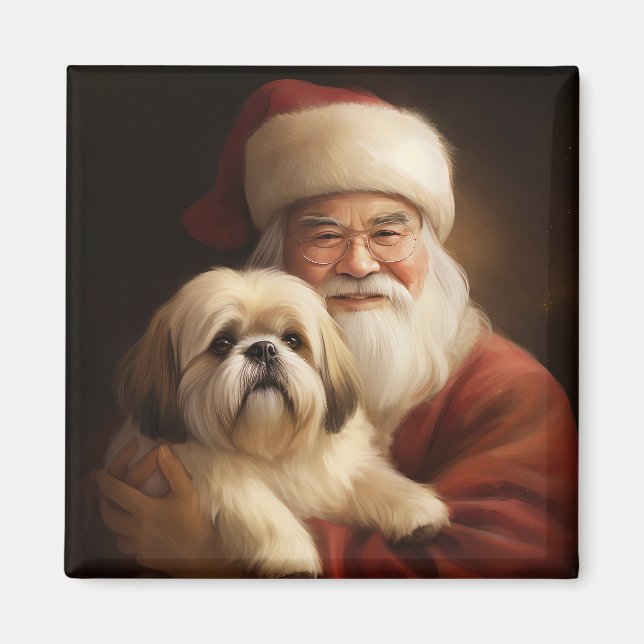 Imán Lhasa Apso Con Navidades Festividades De Santa Cla (Frente)