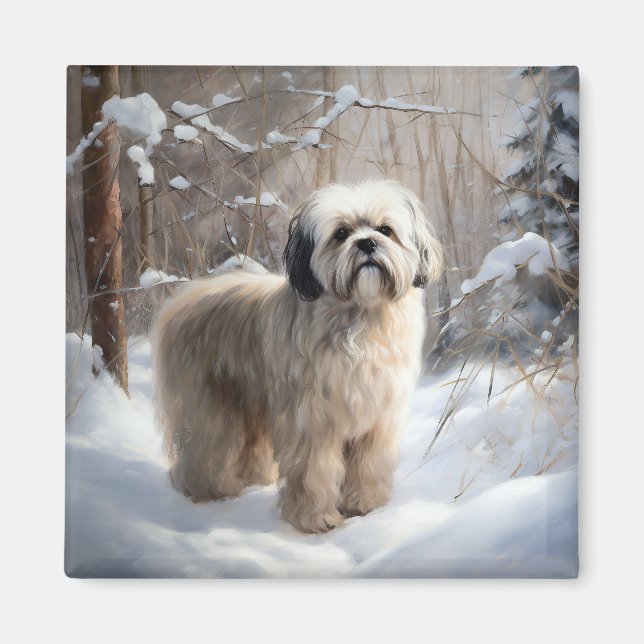 Imán Lhasa Apso Deja que nieve Navidad  (Frente)