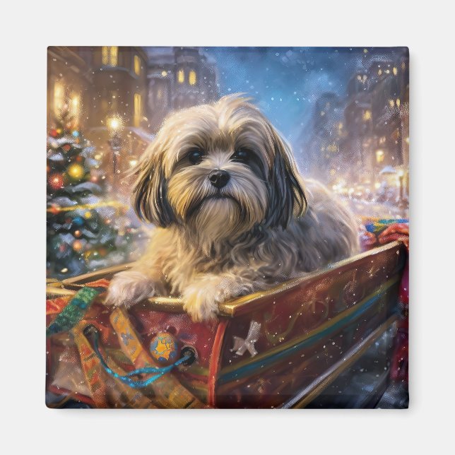 Imán Lhasa Apso Temporada Navideña Festiva (Frente)