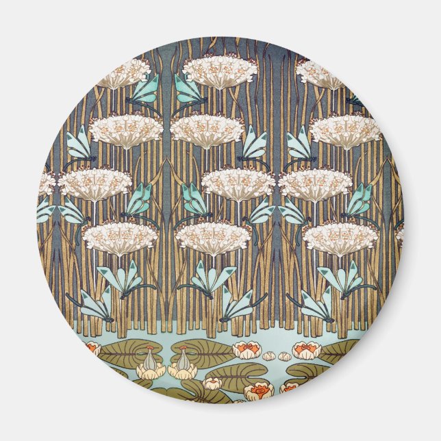 Imán Libélulas Nenúfares Arte Nouveau Pantanoso (Frente)