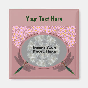 Imán Libélulas y foto rosada de las flores de la