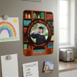 Imán Library-Themed Graduation Photo<br><div class="desc">This custom flexible photo magnet is a wonderful way to celebrate a major milestone and keep a cherished graduation memory front and center. Featuring a warm, scholarly library bookshelf illustration, the design perfectly frames a graduate's portrait with an academic and inviting feel. The central circular frame is easily customizable with...</div>