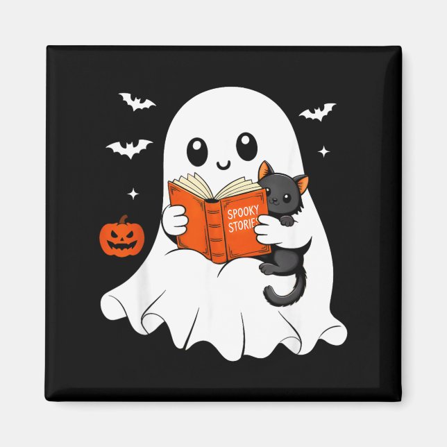 Imán Libro de lectura de fantasmas Disfraz de gato negr (Frente)