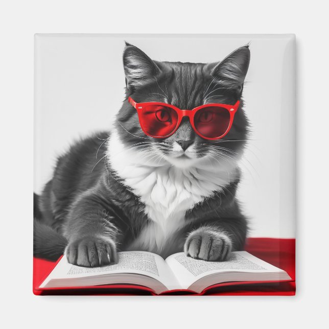 Imán Libro de lectura de gatos (Frente)