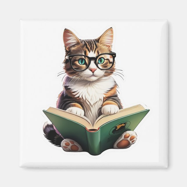 Imán Libro de lectura de gatos (Frente)