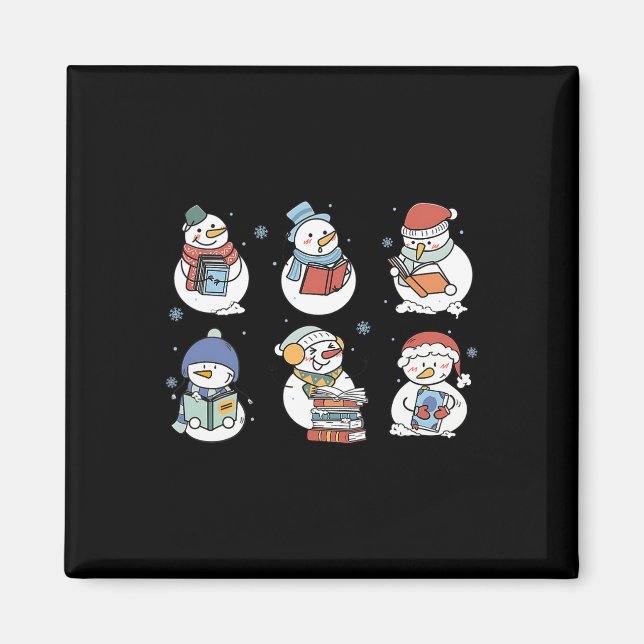 Imán Libro de lectura del muñeco de nieve de Navidad Re (Frente)