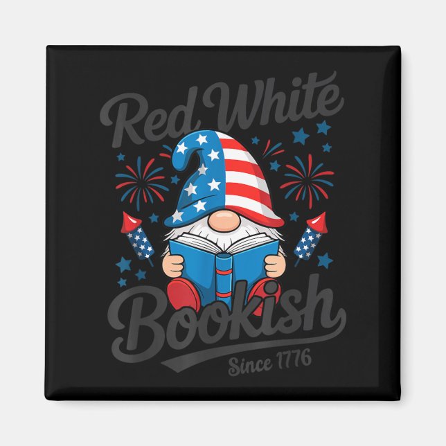 Imán Libro Rojo Blanco Desde 1776 Lector Gnomo (Frente)