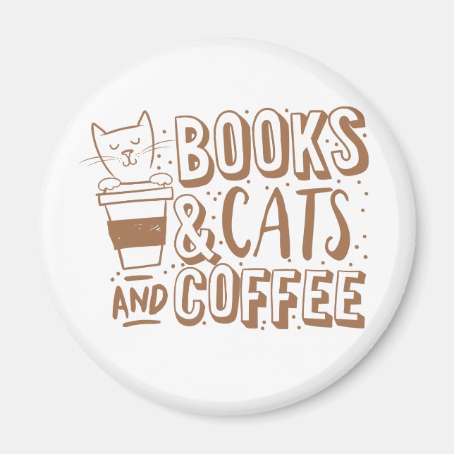 Imán libros de gatos y café (Frente)
