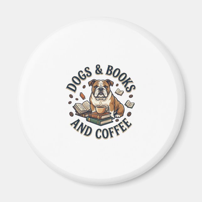 Imán Libros de perros Café Bulldog Taza apilada_1 (Frente)