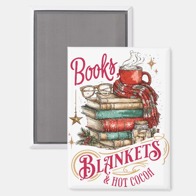 Imán Libros, mantas y chocolate caliente  (Anverso/Reverso)