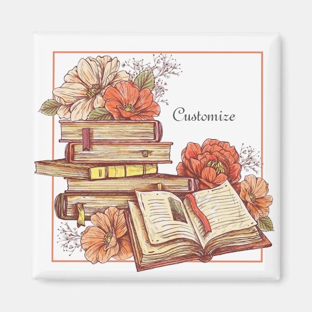 Imán Libros Y Flores Personalizados (Frente)