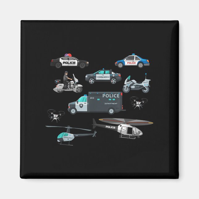 Imán Lice Vehicles Cop Helicopter Toddlers Kids Women M (Frente)