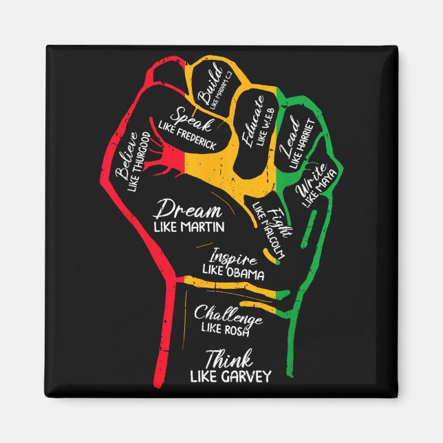 Imán Líderes Negros Inspiradores Puño Poderoso Mano Mes (Frente)