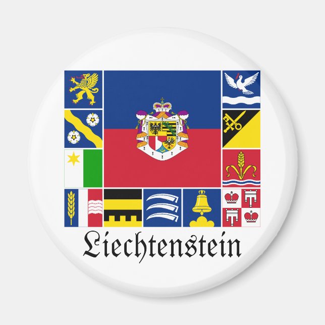 Imán Liechtenstein y sus banderas de Gemeinde (Frente)