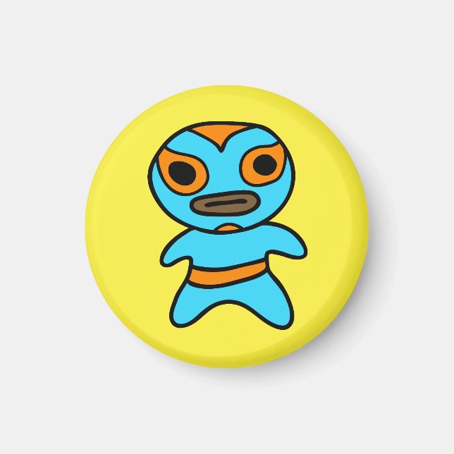 Imán Li'l Lucha Libre Wrestler Magnet (Naranja Azul) (Frente)