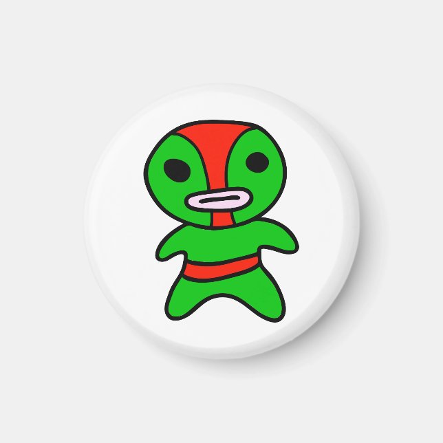 Imán li'l Lucha Libre Wrestler Magnet (Verde-Rojo) (Frente)