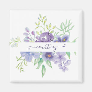 Imán Lila acuarela floral personalizada