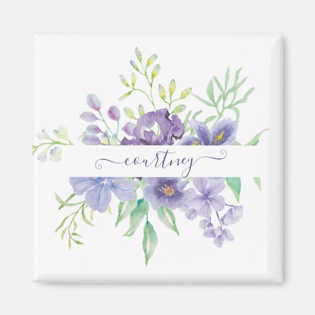 Imán Lila acuarela floral personalizada  (Frente)