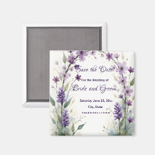 Imán Lila Lavanda Floral Salvar la Fecha