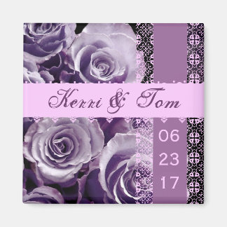 Imán Lilac Purple Boda Rose Bouquet con Lace