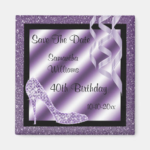 Imán Lilac Purpurinoso Stiletto & Streamers 40 cumplea