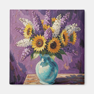 Imán Lilas y Girasoles   Diseño Botánico  