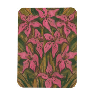 Imán Lilies rosas, pintura pastel, flores, arte floral