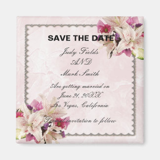 Imán Lily Floral Pink Marble Wedding Salven La Fecha
