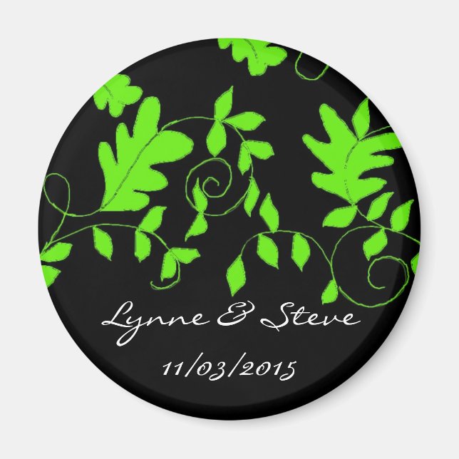 Imán Lime Green Vines on Black Save the Date (Frente)