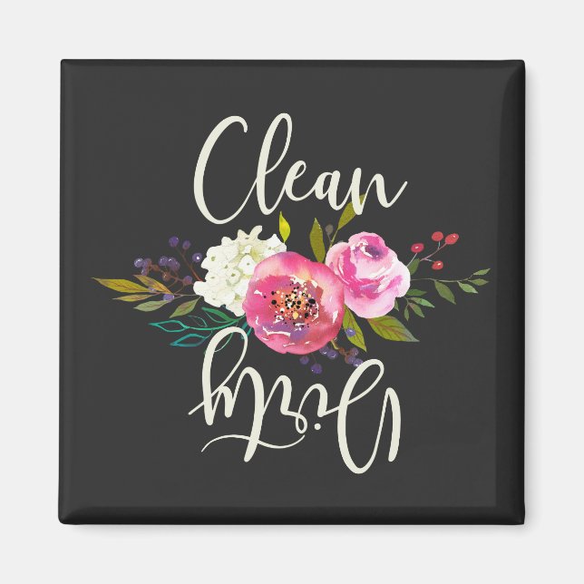 Imán Limpio / sucio, Lavavajillas con flores de Boho ro (Frente)