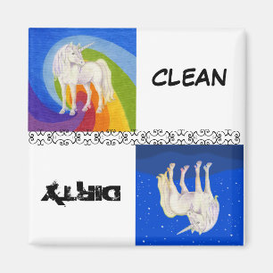Imán limpio y sucio del lavaplatos del unicornio
