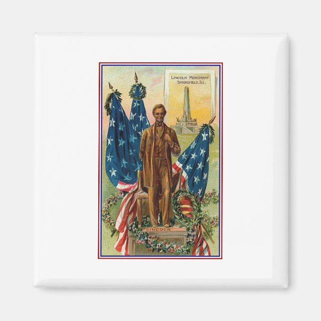 Imán Lincoln Monument Springfield Ill Vintage Americana (Frente)