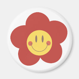 Imán Linda Flor Sonriente Estética Retro Cara Feliz Des