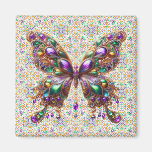 Imán Linda mariposa de Mardi Gras con joyas