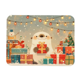 Imán Linda Nutria con Regalos de Navidad