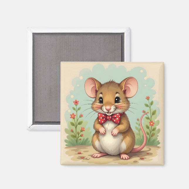 Imán Lindo adorable ratoncito con corbata (Anverso/Reverso)