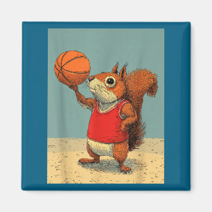 Imán Lindo animal de ardilla divertido baloncesto carto