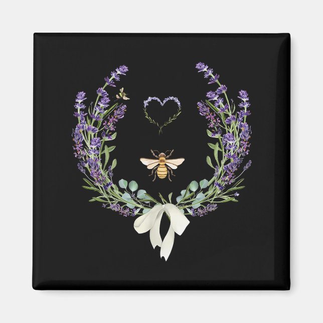 Imán Lindo Arco de Abeja Flor de Lavanda Corazón Botáni (Frente)