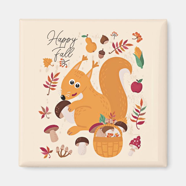 Imán Lindo ardilla de otoño con texto personalizado   (Frente)