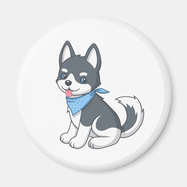 Imán Lindo cachorro de dibujos animados Husky (Frente)