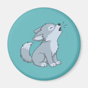 Imán Lindo cachorro de lobo aullador de dibujos animado