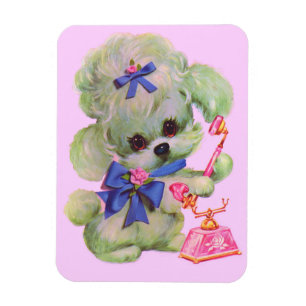 Imán lindo caniche con teléfono rosa