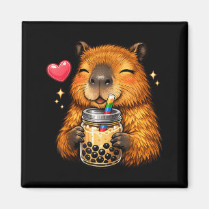 Imán Lindo capybara kawaii anime bebiendo té de burbuja
