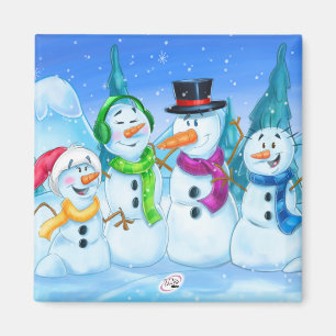 imán lindo de la familia de los muñecos de nieve
