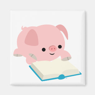 Imán lindo del cochinillo de la lectura del dibuj
